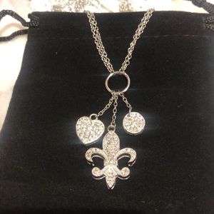 .925 Sterling Silver Cubic Zirconia Double Sided Charm Necklace